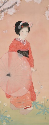 真作 田代正子 日本画「娘」画寸 34cm×46cm 神奈川県出身 日展会友